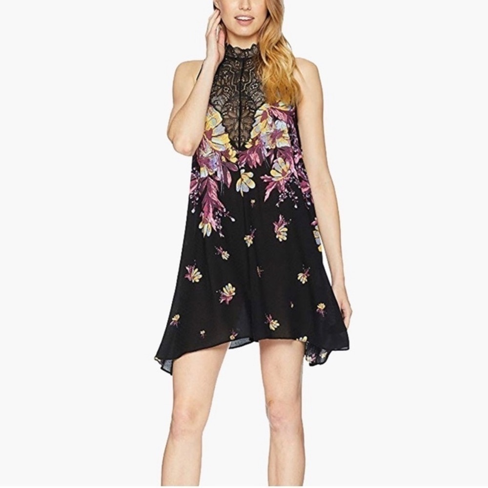 NWT Free People Intimately Onyx Combo Dress, Lightweight With Lace Detail
